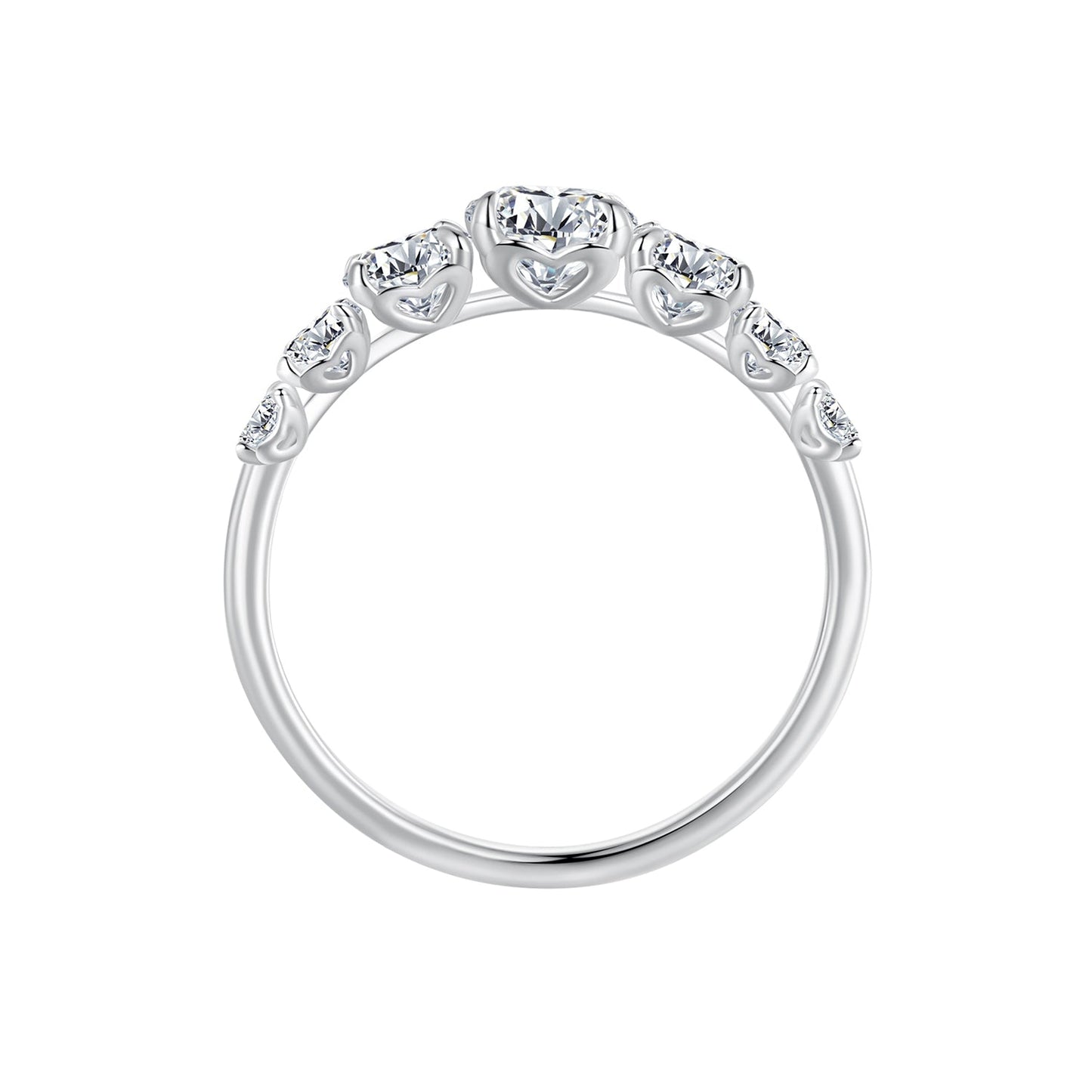 925 Sterling Silver Moissanite Engagement Ring with 5mm, 4mm, 3mm, 2.5mm Stones for Women