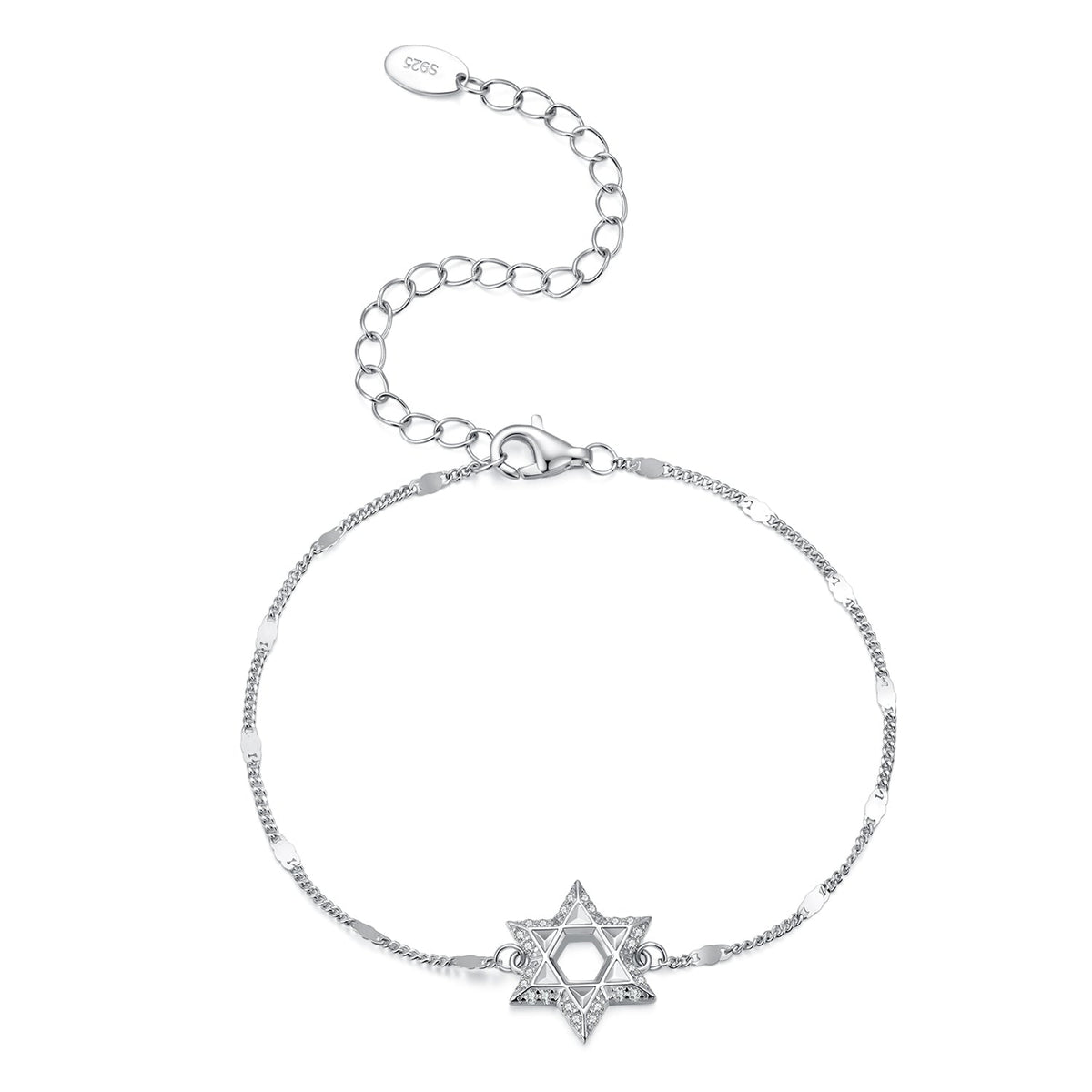 925 Sterling Silver White Gold Plated CZ Pavé 15+6cm Bracelet for Women