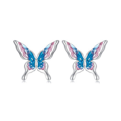 925 Sterling Silver White Gold Plated Enamel Earrings 9x10mm for Women