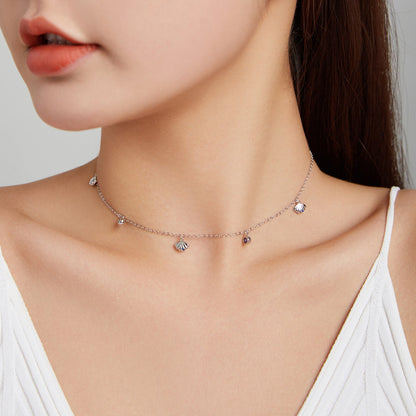 925 Sterling Silver Adjustable Necklace with Scallop Design and Pavé Setting CZ