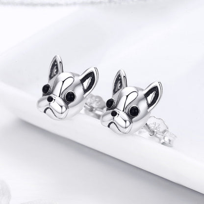 925 Sterling Silver Oxidized Enamel Earrings for Women 1*1cm