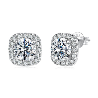 925 Sterling Silver Moissanite 1.0cm Earrings with Pavé Setting for Women