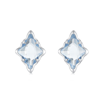925 Sterling Silver Earrings with Transparent Glass and White Gold Plating