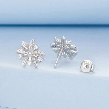 925 Sterling Silver Earrings with Pavé Set CZ in White Gold Finish, 1.1*1.0cm