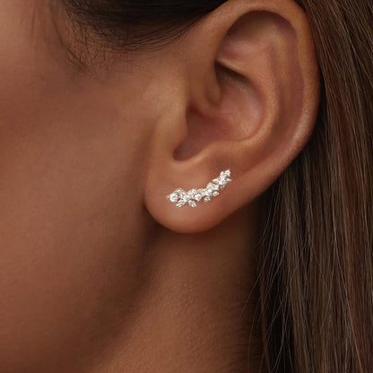 925 Sterling Silver White Gold Plated CZ Earrings 0.5*1.8cm for Women