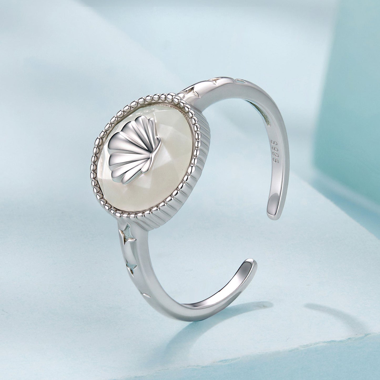 925 Sterling Silver White Gold-Plated Ring with Nacre Pendant - Style E for Women