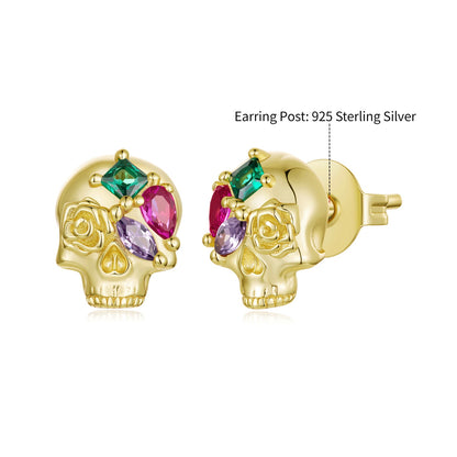 925 Sterling Silver Gold Plated CZ Pavé 0.9 x 0.7 cm Stud Earrings for Women