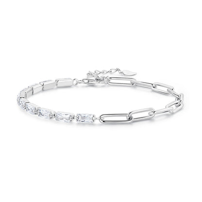 925 Sterling Silver Pavé Setting CZ Bracelet with Platinum Plating, Adjustable 14.5+3cm, for Women