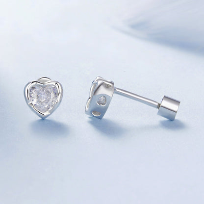925 Sterling Silver Earrings with Plated White Gold & Pavé Setting CZ, 0.5cm for Women