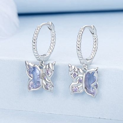 925 Sterling Silver Earrings with Pavé Setting CZ and Transparent Glass for Women