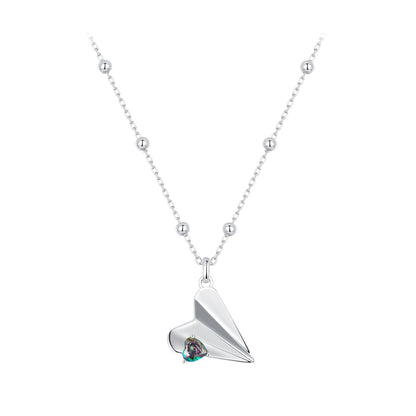 925 Sterling Silver Necklace with Transparent Glass, 18x15mm Pendant for Women
