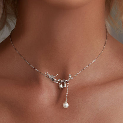 925 Sterling Silver Necklace with Quality Shell Pearl & Platinum Plating, 380mm Length for Women