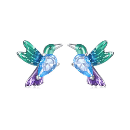925 Sterling Silver White Gold Plated Earrings with Enamel and CZ - 10*8mm