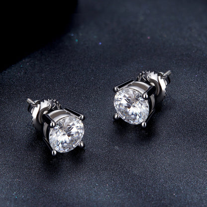 925 Sterling Silver Earrings with Moissanite in Style S, 0.5cm for Women