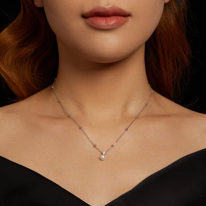 925 Sterling Silver Moissanite and Freshwater Pearl Necklace 40+5cm for Women