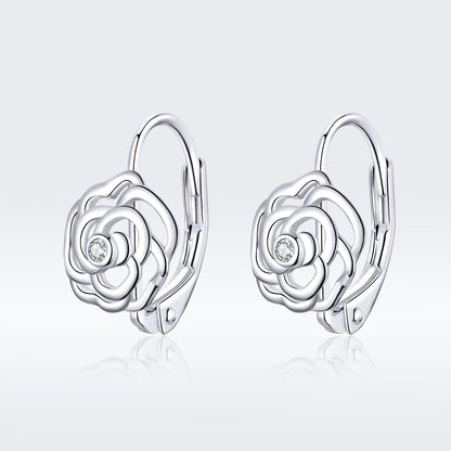 925 Sterling Silver Earrings with Pavé Setting CZ - 1.4x0.9 cm for Women