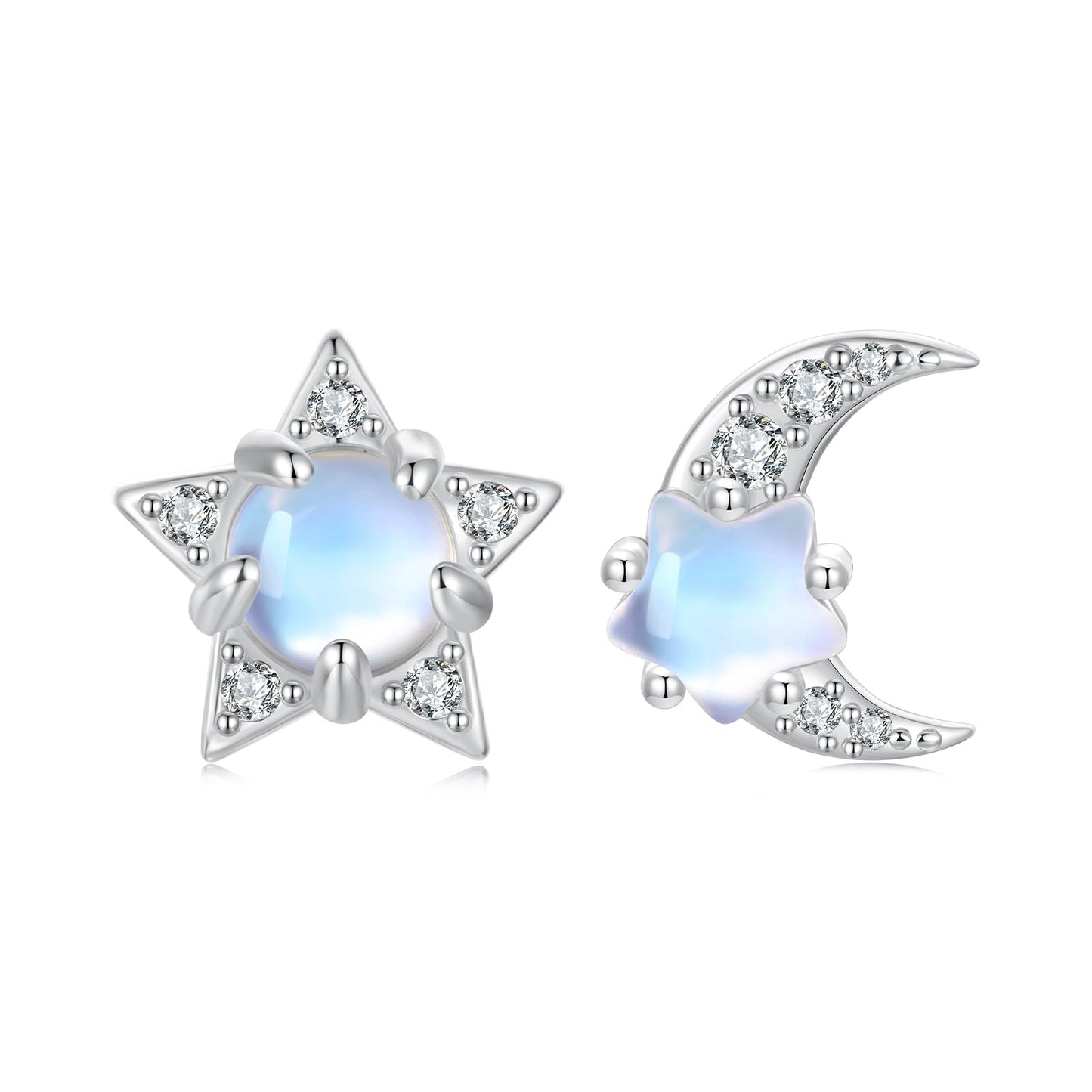 925 Sterling Silver White Gold Plated Moonstone & CZ Earrings