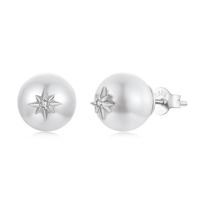 925 Sterling Silver Earrings with CZ and Synthetic Pearl for Women