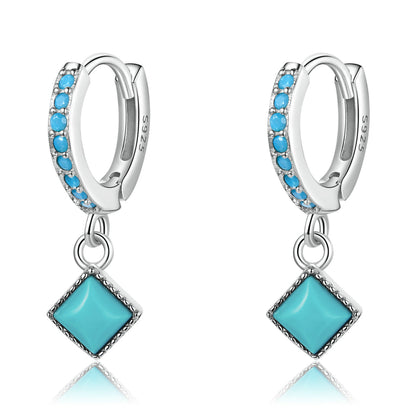 S925 Sterling Silver Turquoise Earrings - 2.1*0.7cm for Women