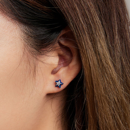 925 Sterling Silver Enamel CZ Stud Earrings in Platinum Plating