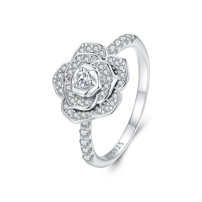 925 Sterling Silver Pavé Set CZ Platinum Plated Ring Size 6 for Women