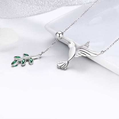 925 Sterling Silver Necklace with Bird and Leaves Design for Women