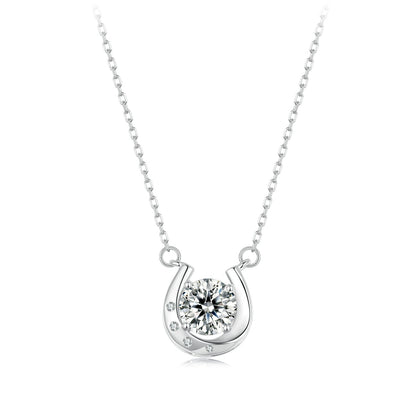 925 Sterling Silver Moissanite Necklace with Pavé Setting, 1 Carat, 400mm Length for Women
