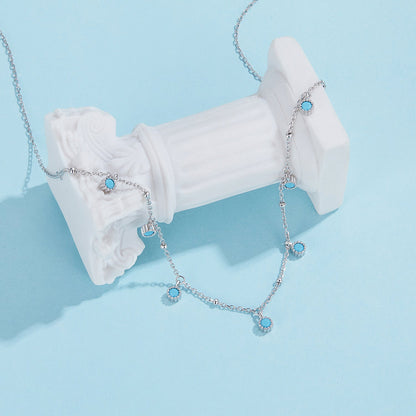 925 Sterling Silver Necklace with Synthetic Turquoise in White Gold, Adjustable 450mm for Women