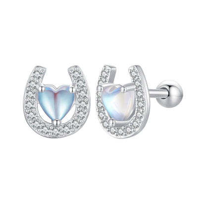 925 Sterling Silver Pavé Setting Moonstone Earrings with CZ and Platinum Plating
