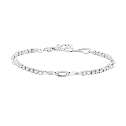 925 Sterling Silver Bracelet with Pavé Setting CZ, Platinum Plated, 14.5+3cm, for Women