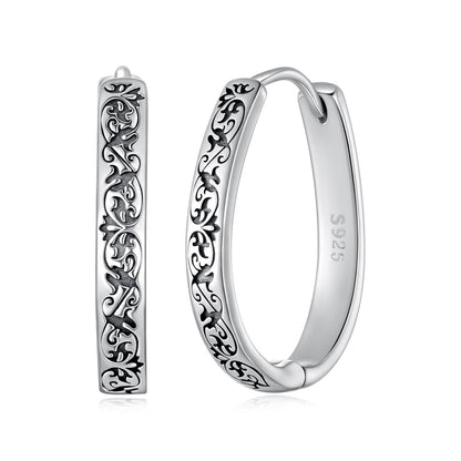 925 Sterling Silver Earrings for Women - 2.0*0.3cm, Inner Diameter 1.7cm, Oxidized Silver