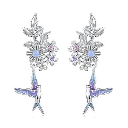 925 Sterling Silver Earrings with Nano Opal Stone and White Gold Plating
