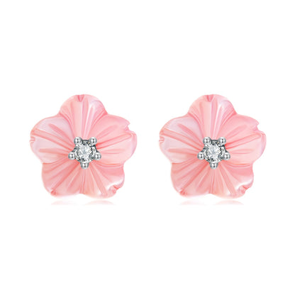 925 Sterling Silver Earrings with High-Quality Nacre and Pavé CZ, Oxidized Silver