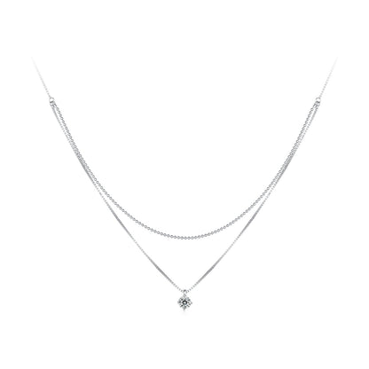 925 Sterling Silver Necklace with 8x6mm Pavé Setting CZ Pendant for Women