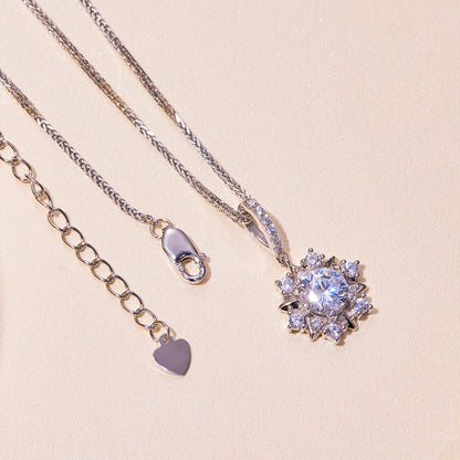 925 Sterling Silver Moissanite Necklace with Pavé Setting, 45cm, Platinum Plated, Women