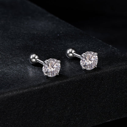 925 Sterling Silver 5mm Moissanite Earrings with White Gold Plating for Women