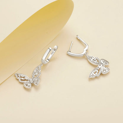 925 Sterling Silver Earrings with Pavé Setting CZ, 37x19mm for Women