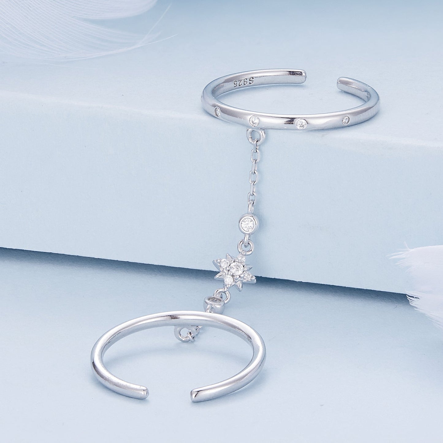 925 Sterling Silver Plated CZ Ring 30mm Chain Length, 1.7mm Width for Women