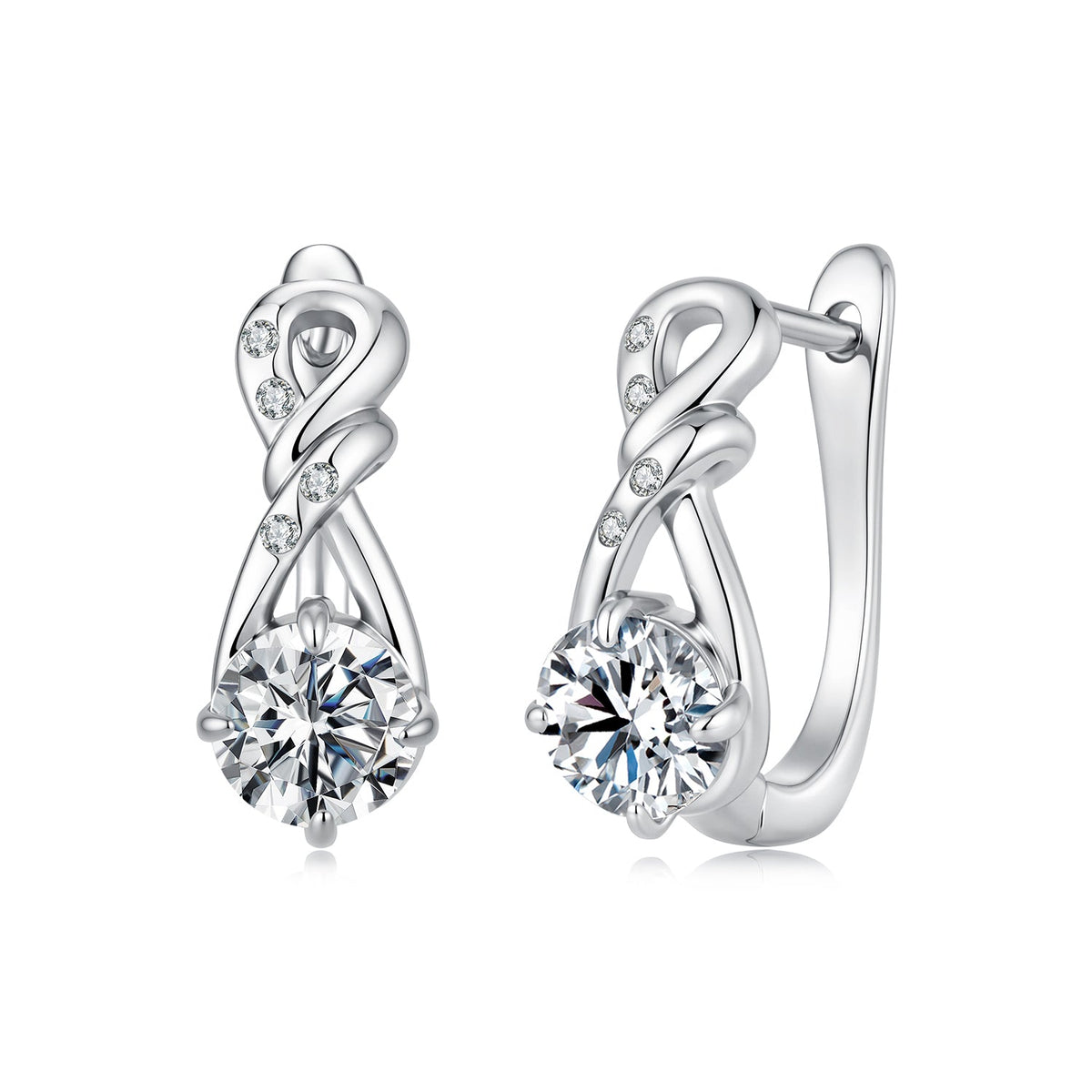 925 Sterling Silver White Gold Plated 0.5ct Moissanite 1.4cm Pavé CZ Hoop Earrings for Women