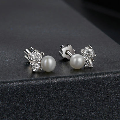 925 Sterling Silver 0.1 Carat Moissanite and Pearl Earrings for Women