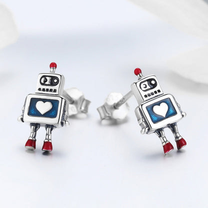 925 Sterling Silver 1.3cm Oxidized Enamel Earrings for Women