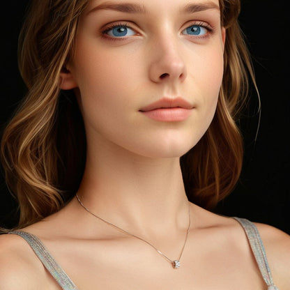 925 Sterling Silver & Moissanite Necklace, 40+5cm Length, White Gold Plated, Women's Jewelry