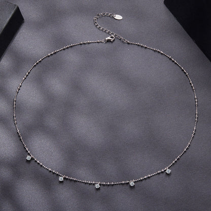 925 Sterling Silver 0.10ct Moissanite Necklace in White Gold, 40+5cm Chain for Women