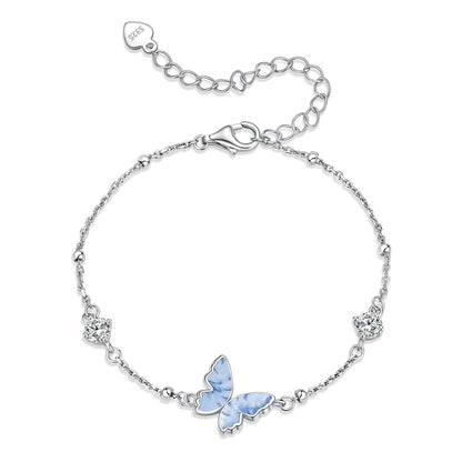 925 Sterling Silver White Gold Plated Bracelet with Enamel and CZ - 15+6cm Length
