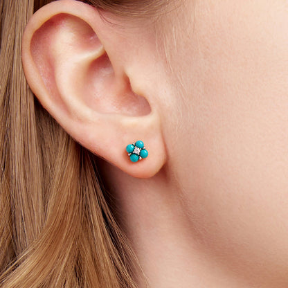 925 Sterling Silver Earrings with Synthetic Turquoise and CZ in Oxidized Finish