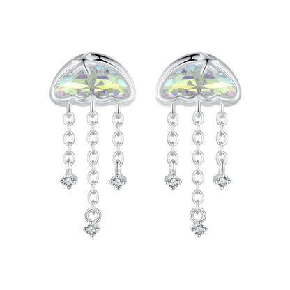 925 Sterling Silver Earrings with Pavé Setting CZ and Transparent Glass