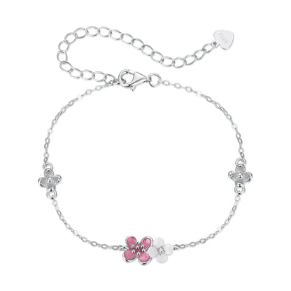 925 Sterling Silver Enamel Charm Bracelet with Pavé CZ, 15+6cm for Women