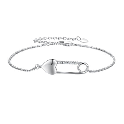 925 Sterling Silver Bracelet with CZ Pendant - 160mm Length and 8x26mm Pendant Size for Women