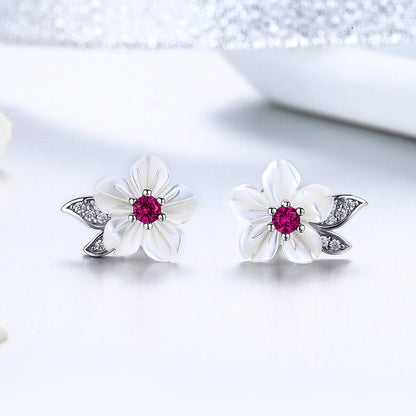925 Sterling Silver Earrings with Pavé Setting CZ and High-Quality Nacre