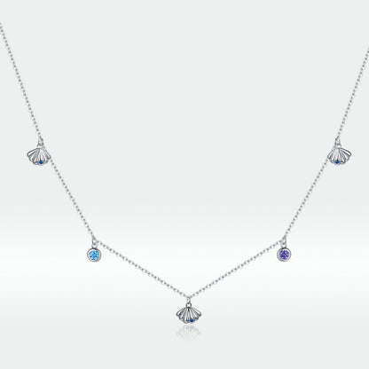 925 Sterling Silver Adjustable Necklace with Scallop Design and Pavé Setting CZ